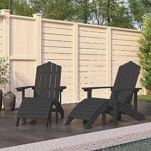 ARKEM Adirondack-Gartenstühle 2 STK. mit Hockern HDPE Weiß Gartensessel Garten Set Balkonsessel StüHle FüR DraußEn Terrassen Stuhl