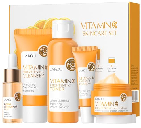 Vitamin C Skincare Set, Moisturizing Face Skin Care Kit with Facial Cleanser, Face Serum, Face Cream, Eye Cream, Toner For Hydrating Skin, Anti-Aging Skin
