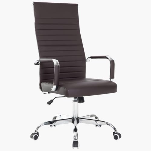 BAKAJI Bürostuhl ergonomischer Schreibtischstuhl mit Armlehnen, Chefsessel Computerstuhl hoher Rückenlehne, Arbeitsstuhl mit Wippfunktion bis 136 kg Belastbar braun