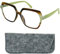 Stilvolle Moderne Blaufilter Damen Sechseckig mit große Gläsern, Etui, Leichten Kunststoff Brillengestell (Farbig Weiss mit Grün), Blaulichtfilter Brille Damen +1.0 Dioptrien