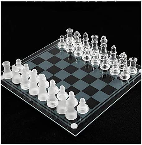 Schachspiel, lustiges Glas-Schachspiel mit Kristall-Schachfiguren, gefilzten Böden, beruhigend stabil, 3 Größen, klein
