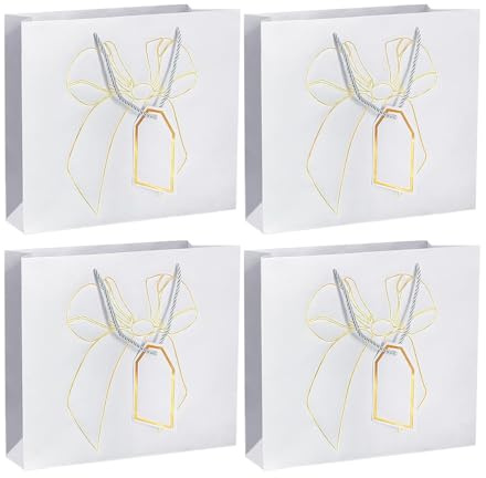 4Pcs Große Papier-Geschenktaschen, 32 x 26 x 11 cm Verdickt heiße Prägung Bogen Texturierte Geschenk-Taschen, Geeignet für Hochzeit Taufe Geburtstag Kommunion Zeremonie Graduierung Gratulation (Grau)