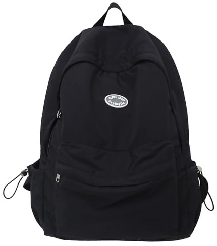 Damen Rucksack Nylon Backpack Casual Travel Daypack Schulrucksack Tagesrucksack mit Vielen Fächern für Herren Damen Teenager Schwarz