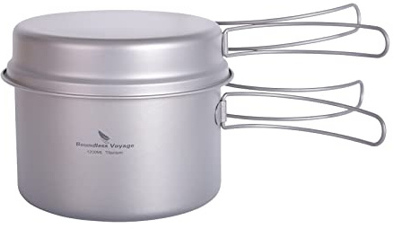 Boundless Voyage Titan Topf Pfanne Set Camping Kochgeschirr Leichte Outdoor Schüssel Set Koch Mess Kit mit Klappgriff Küchen Utensilien für den Außenbereich für 1 Personen 2 Stücke/Set