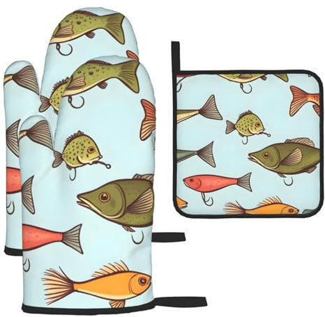 YYHHAOFA Lot de 3 gants de cuisine imperméables et durables pour four et manique pour isolation thermique des appâts de pêche