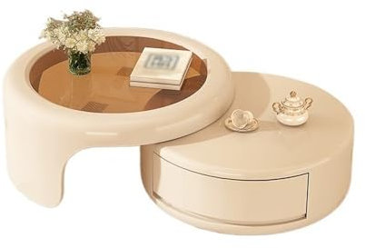 KHYTEBV Couchtische Ausziehbarer Couchtisch aus gehärtetem Glas, rundes kreatives Design für kleine Wohnzimmer, Moderne platzsparende Wohnmöbel