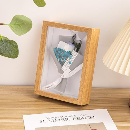 Marco de madera profunda, cajas de sombra 3D de 8 x 10 pulgadas para exhibición de manualidades, marco de fotos de pared y mesa, para medallas de flores de pie y marcos de fotos colgantes (madera,