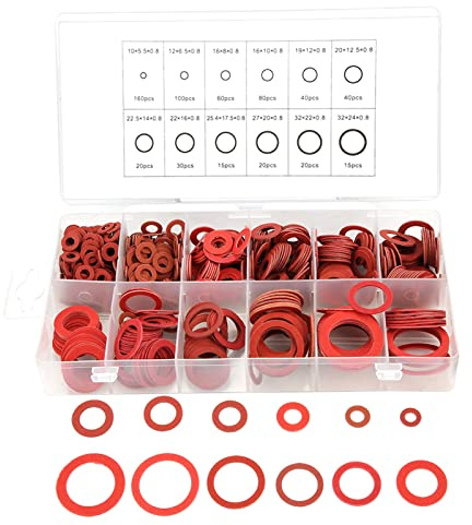Rondelle Piatte da 600 Pezzi, Rondelle in Fibra di Carta in Acciaio Rosso di 12 Misure, Set Assortito di Rondelle Isolanti con Scatola di Plastica per Collegamenti Elettrici su