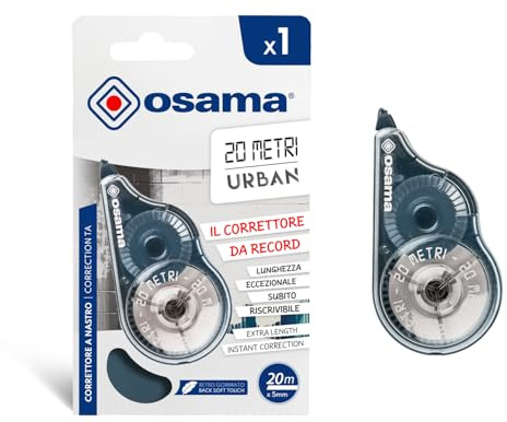 OSAMA - Bianchetto a Nastro Antiscivolo con Impugnatura Gommata, 1 Pezzo 20M, Correttore a Nastro per Cartoleria e Cancelleria Scuola Scorrevole e Coprente, Materiale Scolastico, Ufficio e Università