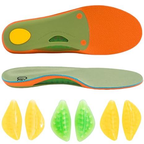 Solette per supporto dell'arco plantare, plantare, plantare, plantare, plantare, inserti piatti, 4 paia di inserti in silicone regolabili per supporto dell'arco plantare