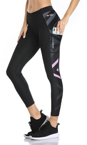 Santic Fahrradhose Damen Lang Gepolstert 7/8 Radlerhose Radhose Leggings Tights Radsport Lange Hosen Sitzpolster Elastische Schnell Trocknend Atmungsaktive Rot L