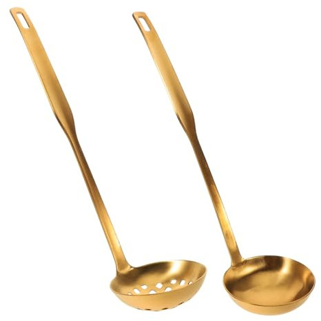SOLUSTRE 2piezas Cucharones y Coladores Inoxidable Ranuras Para Salsa Cucharas Para Servir Mango Para y Bufés