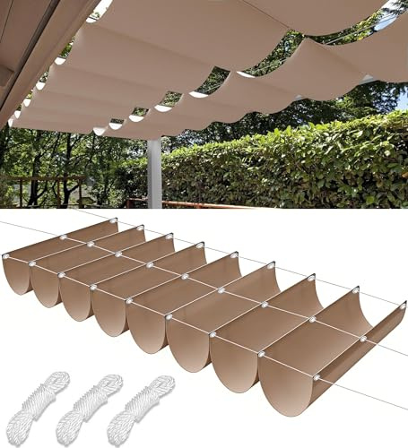 Vela Ombreggiante a Onda Retrattile 3x5m Tenda da Sole per Esterno Vele Ombreggianti Impermeabile Telo Parasole con Fune Occhiellato Protezione UV Tenda Vela per Giardino Terrazza Cachi