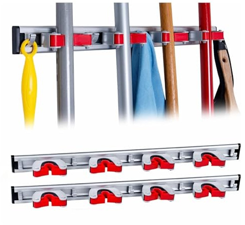 Generisch 2 Stück Besenhalter Wand Aluminium – 4/5 Haken – Gerätehalter, Besenhalterung wand Wandmontage für Besen, Mop, Werkzeug – rostfrei & stabil – Ordnungssystem Haus, Garage, Keller