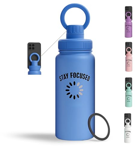 Vibesfy Trinkflasche aus Edelstahl, 900 ml, mit beweglichem Ständer, wiederverwendbar, Kalt-/Warmwasser, moderne Farben, ideal für Fitnessstudio und Büro (blau)