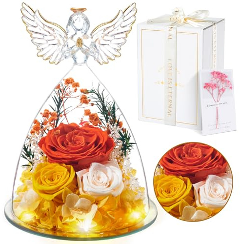 Touloube Rosa Stabilizzata Vera Regalo Donna, Rosa Eterna Figurine Angelo, Idee Fiore Regali Anniversario Natale San Valentino Festa della Mamma per Mamma Nonna Fidanzata