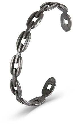 HZMAN Adjustable Stainless Steel Bracelet for Men, Minimal Cool, Antique, Retro Open Metal Chain-style Cuff Bangle Bracelets for Men