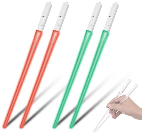 Lichtschwert -Essstäbchen LED LED 9 Farbwechseln wiederverwendbares transparente Bauch -Stäbchen für chinesische Lebensmittel Sushi Nudeln Pasta Hot Pot 4 Paar Set (-H48227-2)