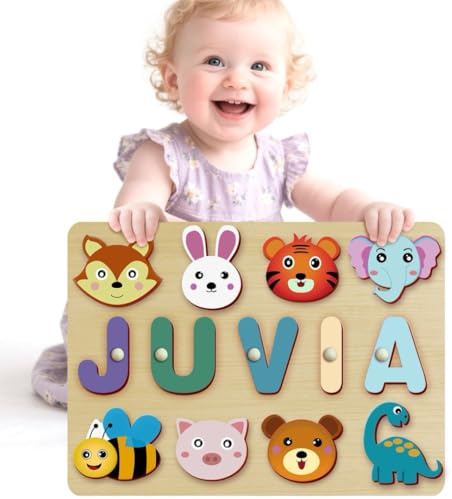 Personalisiertes Holzpuzzle mit Namen - Kinderpuzzle ab 1-3 Jahre, Montessori Baby Geschenk (Name Puzzle-03)