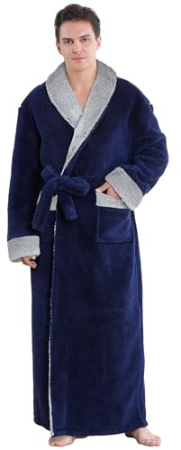 ZAKASA Vestaglia Invernale Lunga Uomo: Accappatoio Uomo in Pile Caldo Vestaglia da Camera Morbido Regalo Natale Blu Taglia L