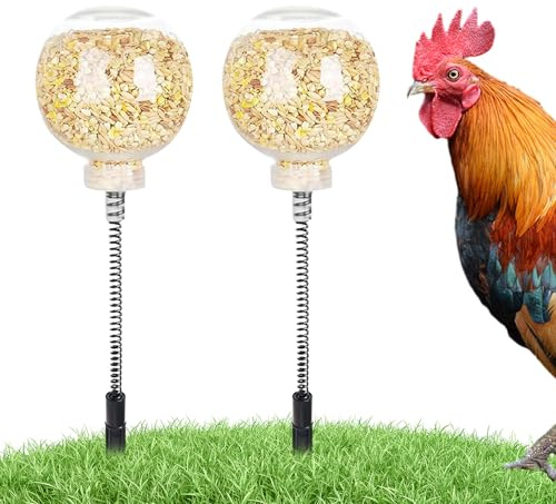 Niesel Hühnerfutterspender | Hühnerstall-Futterspender mit Pfahl – Hühnertrog, nachfüllbar, beweglich für Training, Bauernhof, Hinterhof, Scheune, Garten