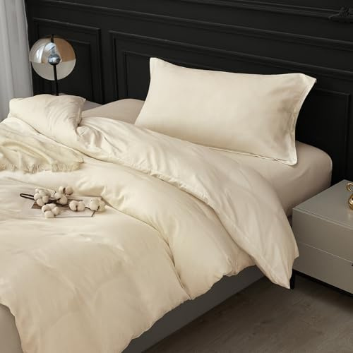 SAPHREAS 100% Washed Cotton Duvet Cover Twin Size Set, Linen Like Comforter Cover with Zipper Closure & Corner Ties (No Comforter), 68x90 Cream