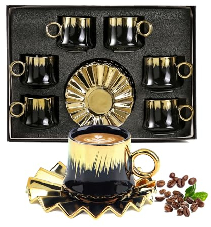 12 Piece Ceramic Afternoon Tea Set - 3.5oz/100ml Cappuccino Cup & Saucer Set, Espresso Coffee Service Set- Stacking Tea Coffee Cups, Porcelain Mugs Turkish Coffee Service Set, for Cappuccino Latte
