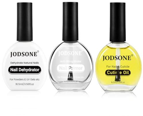 JODSONE 16.5ml Nail Dehydrator and Nail Primer with Cuticle Oil Set Ideal for Salon & Home Use, Removes Moisture for Strong Nail Adhesion, Natural Cuticle Oil for Nourished Nails Essential Manicure Mu
