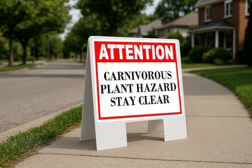 Carnivorous Plant Hazard Stay Clear Attention Folding Coroplast A-Frame Double-Sided 23in x23in