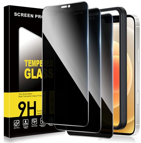 ZhuoFan Sichtschutz für iPhone 12/12 Pro Panzer Schutz Glas,Privacy Schutzfolie Displayschutz,Anti-Spy 10H Härte Folie Schutzglas Blickschutz mit Rahmen Positionierhilfe,Bläschenfrei,3 Stück