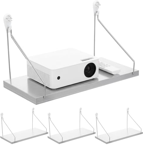 Sibba 4 Pack Projector Shelf for Wall, 12 x 6 in Wooden Floating Shelf with Seamless Nail Router Wall Mount Projector Walls Mount Shelves for Modem Cable Box Under TV Floating Holder Stand Accessories