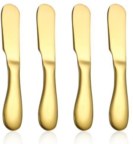 4 Pièce Couteau à Tartiner à Beurre,Couteaux à Beurre en Or,Couteaux épandeur de Beurre,Couteau à Crème en Inox Multifonctions pour le Beurre, Fromage à la Crème, Apéritifs, Confiture, Arachide