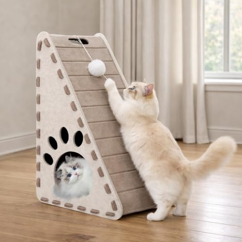 Griffoir 3 en 1 pour chat - Carton à gratter pour chat - Plateau à gratter pour chat - Triangle - Maison pour chat - Pour jouer au repos - Tapis à gratter pour canapé, protection murale - Accessoire