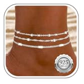 Kenivira Fussketten für Frauen Silber 925 Wasserfester Gold Layered Fußkettchen für Damen Verstellbar fußkette Damen Sommer Strand Schmuck für Damen