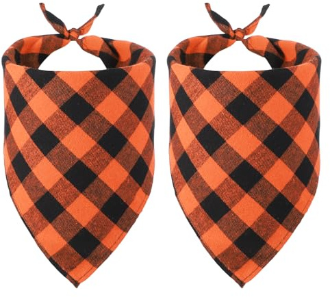 PATIKIL Fazzoletto Per Cani, 30 X 20 In Foulard Per Gatti Stampa A Quadri Fazzoletto Triangolo Accessori Bavaglini Regolabili Lavabili, (Arancione), Ideale Per Animali Di Taglia.