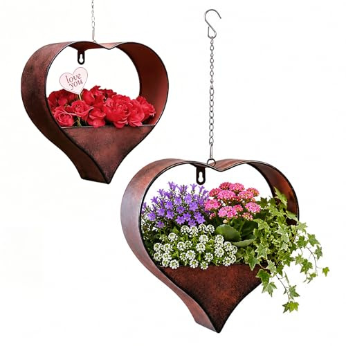 THCTYRP Metall Blumentopf Herzform Hängend, Wetterfest | Gartendeko für drinnen & draußen, Für Balkon & Wohnzimmer, Pflanzgefäß Hängeblumentopf