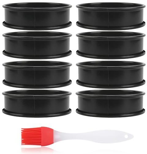 9Pcs Crumpet Rings Non Stick Set, with Silicone Pastry Brush Baking Ringses Cooking Ringses Egg Ring Cookie Rings for Baking, for Muffins Eggs Pastry and Kitchen Cooking (8CM Black)
