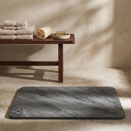 Svet - Alfombra Diatomita Baño - Secado Rápido y Ultra Absorbente, Antideslizante, Antibacteriana y Antihongos, Alfombrilla Baño Diatomita de Piedra. (Mármol Negro)