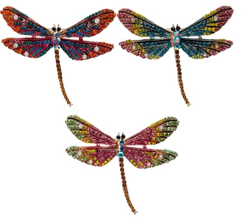 HAPINARY Spilla da Donna a Forma di Libellula con Pietre Colorate, 3 Pezzi in Lega, Decorazione Brillante per Eventi Casual e Anniversari