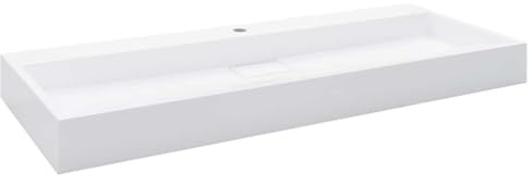 Foknhdi Lavabo da 120 x 46 x 11 cm, in ghisa minerale, colore bianco, moderno design doppio per montaggio a parete e lavabo da appoggio, lavello in marmo senza tempo con foro per rubinetto, per bagno