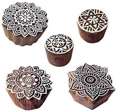 Abstrakt Motif Mandala und Runden Holz Blöcke Stempel (Set von 5)