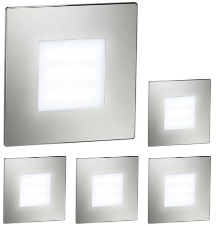 ledscom.de 5x LED Treppenlicht/Wandeinbauleuchte FEX für innen und außen, eckig, edelstahl, 85 x 85mm, kaltweiß