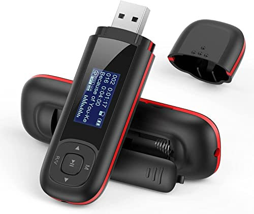 AGPTEK Lettore Mp3 Portatile con Chiavetta USB, Mini Lettore Musicale da 8GB Supporta Batteria AAA Sostituibile,Registrazione, Radio FM,Trasferimento Dati,espandibile Fino a 128 GB, Nero