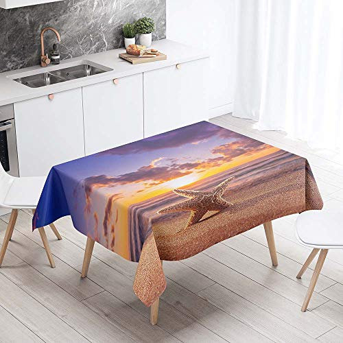 Chickw1 Tischdecke Abwaschbar, Modern Wasserdicht Polyester Rechteckig Fleckschutz Ölfest Abwaschbar Pflegeleicht Mehrzweck Gartentischdecke Sonnenlicht Strand Muster (Seestern,100x140cm)