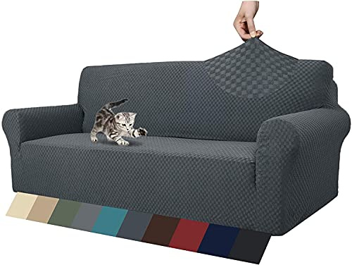 MAXIJIN Newest Jacquard Sofa Covers for 3 Seater, Super Stretch Non Slip Couch Cover for Dogs Pet Friendly 1-Piece Elastic Furniture Protector Sofa Slipcovers (3 Seater, Dark Grey)