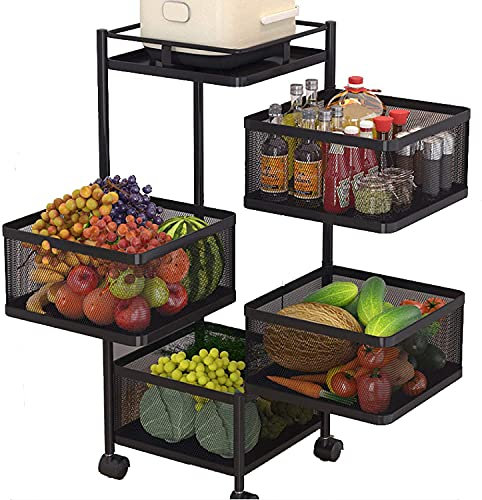 Luchs - Universall multifunktionales Regal Küchenrollwagen Obstkorb Aufbewahrungsbehälter Küchenregal Organizer für Küche, Badezimmer, Kinderzimmer und Büro auf Rädern (4 Fächer)