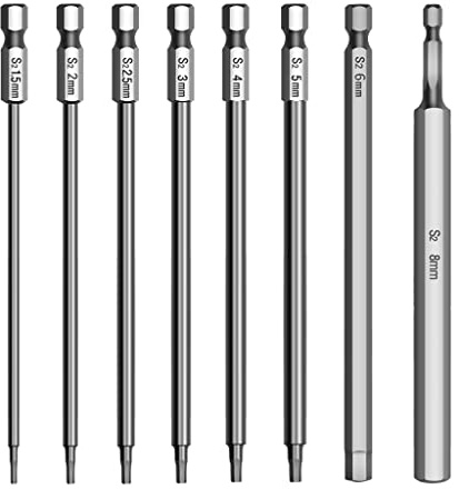8 pièces Porte Embout de pour Visseuse Magnetique, 150mm Long Tournevis a Choc Aimanté Hexagonal, 6.35mm Tige Hexagonale S2 Alliage D'Acier, 1.5-8mm Embouts, Pour Tournevis Electrique Manuel (8)