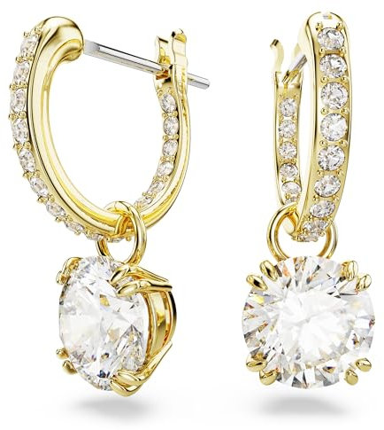 Swarovski Stilla Drop-Ohrhänger, Rundschliff, Weiß, Goldlegierungsschicht