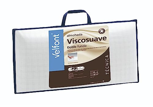 Velfont Almohada viscoelástica Viscosuave Altura Extra con Doble Funda de Tejido Anti-Stress con Cremallera (75 cm)