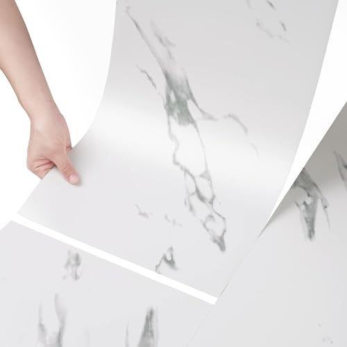 Stickyart 15-Piece White Marble Peel and Stick Floor Tile for Bathroom Floor Tile Peel and Stick on Wall Vinyl Flooring Roll Waterproof 12x24 Self Adhesive Vinyl Flooring Tiles for Kitchen Bedroom